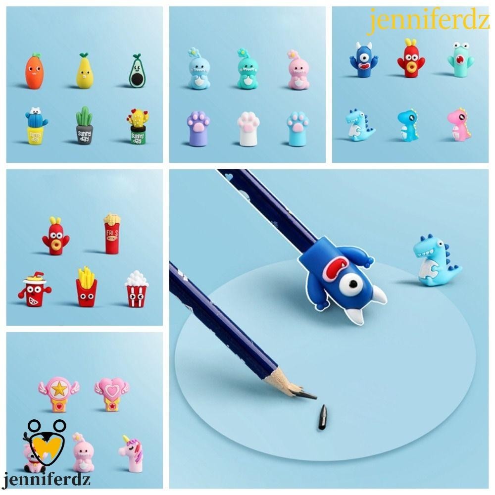 Jenniferdz 5/6 ชิ้น ที่ขยายดินสอ ไดโนเสาร์ ป้องกันดินสอ ฝาครอบป้องกัน ขนมขบเคี้ยว ซิลิโคน สัตว์ พืช ปากกา ดินสอ ฝาครอบรางวัล ของขวัญ