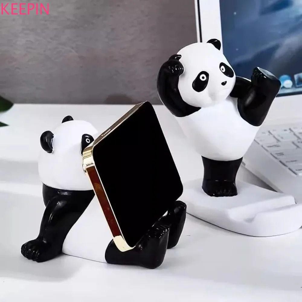 Keepin Panda ที่วางโทรศัพท์มือถือ, ขาตั้งวงเล็บ Panda Figurines ที่วางโทรศัพท์, รองรับโทรศัพท์พลาสติกน่ารักการ์ตูนโทรศัพท์มือถือ Bracket Office Decor