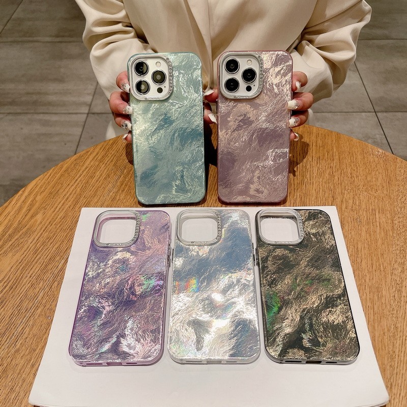 Iphone 13Pro Max 15 Pro 14 Plus 11 12 ไหลทรายแฟลชเจาะแหวนป้องกันลายนิ้วมือเคส iPhone