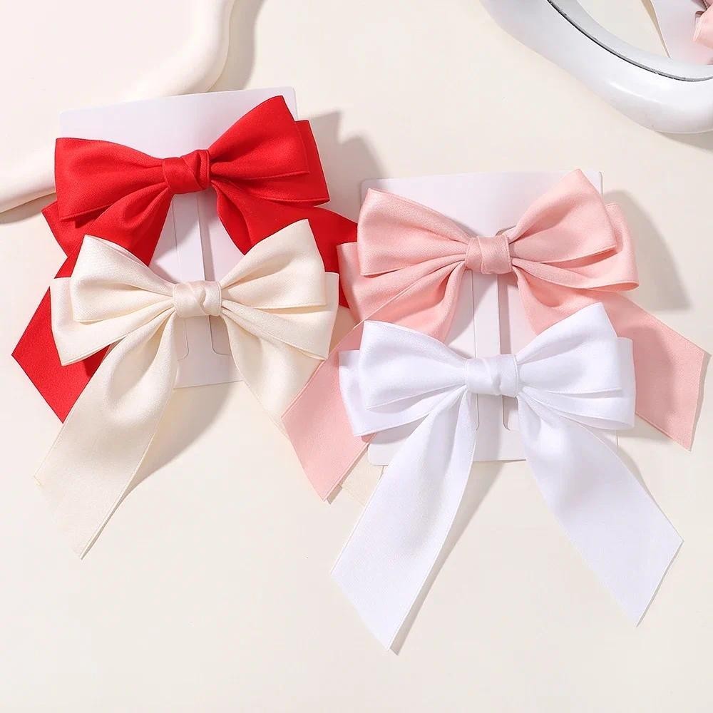 ขายส่ง 1 ชิ้น/ล็อตผู้หญิง Bows Hairclip สีทึบ Cheer Bow Barrettes สําหรับสาว Ins สไตล์วิชาการ Hairgripes สําหรับผม Headwear