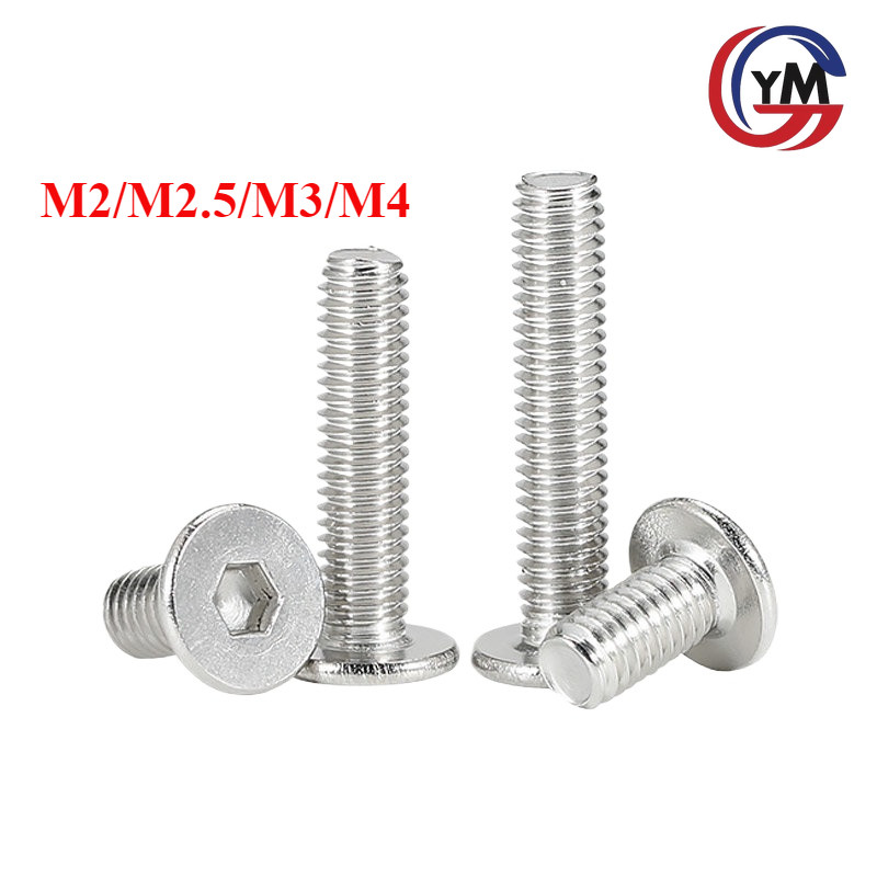 [จัดส่งด่วน 1] M2/M2.5/M3/M4 น็อต สกรู หัวจม หกเหลี่ยม เตเปอร์ สแตนเลส 304 เกลียวมิลหยาบ / Flat Head Hexagon Socket Machine Screw
