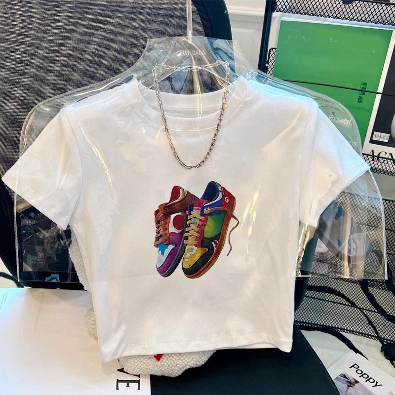พร้อมส่ง เสื้อครอปแขนสั้น ผ้าคัตคอน นิ่มใส่สบาย #แขนสั้น 100%Cottonเสื้อผ้าแฟชั่นผู้หญิง เสื้อยืดผู้หญิง