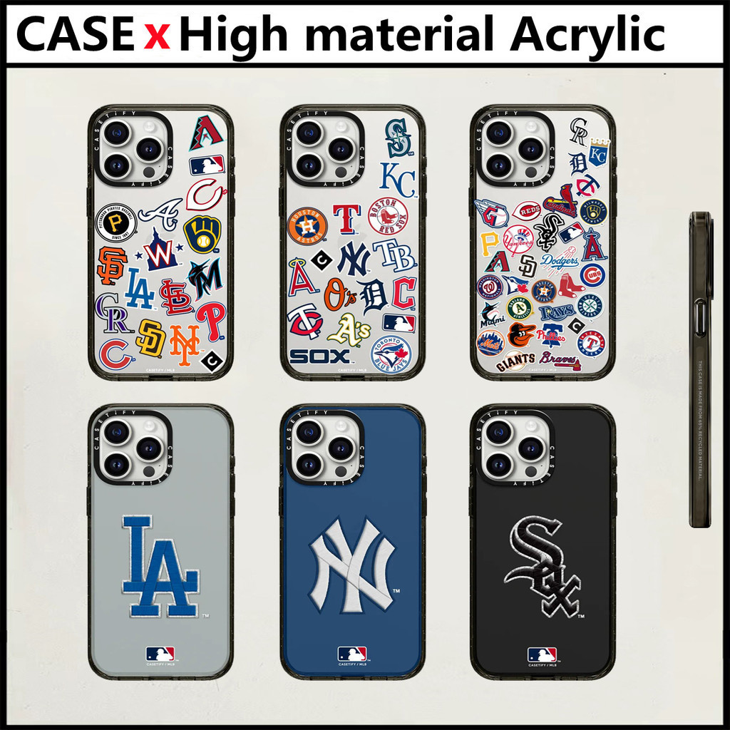 Casetify MLB Major League สติกเกอร์เบสบอล iPhone สําหรับ 11 12 13 14 15 Pro Max 15 Plus อะคริลิคพลาสติก TPU ตัวอักษรด้านข้างกันกระแทกฝาครอบโทรศัพท์กลับ INS สไตล์ปลอก