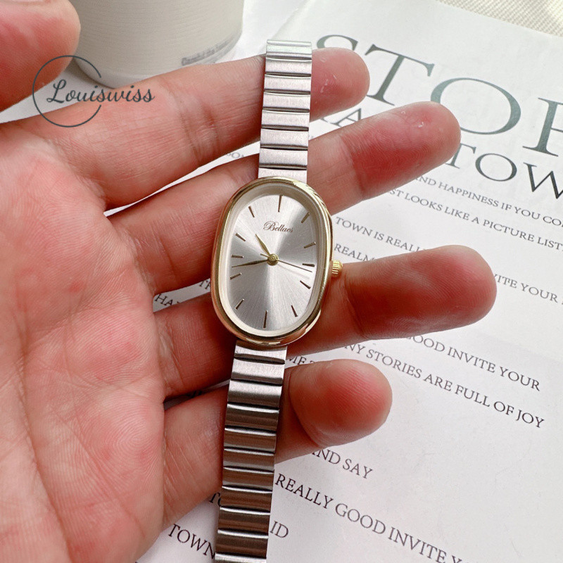 หลุยส์วิส นาฬิกาผู้หญิงขนาดเล็กสไตล์เกาหลีสีเงินสีทองวงรี