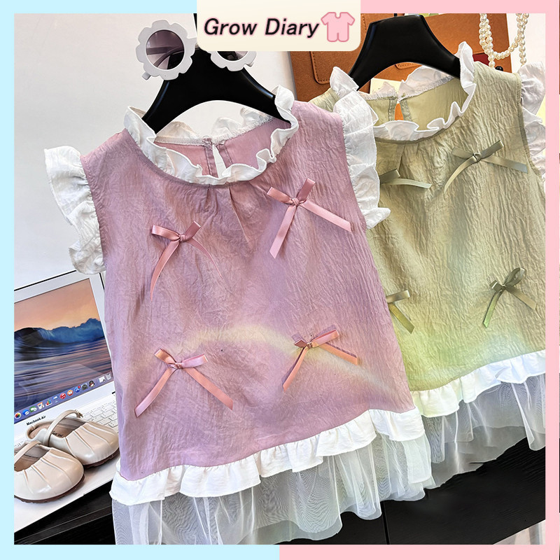 ชุดเด็กผู้หญิงแขนกุดฤดูร้อนเด็กทารกน่ารักชุดเสื้อกั๊กโบว์ 1-6 ปี