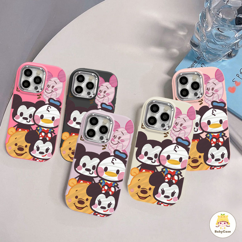 คู่การ์ตูนมิกกี้เมาส์น่ารักวินนี่เดอะพูห์เลนส์โลหะชุบ เคส Iphone 11 13 15 12 14 Pro Max 7 8 14 Plus XR X XS Max SE 2020