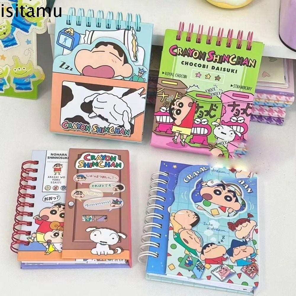Isitaft Crayon Shin-chan Notepad, การ์ตูนแบบพกพา Kawaii Shin-chan Notebook, เครื่องเขียน Creative Mini แม่เหล็กดูดโน๊ตบุ๊คนักเรียน
