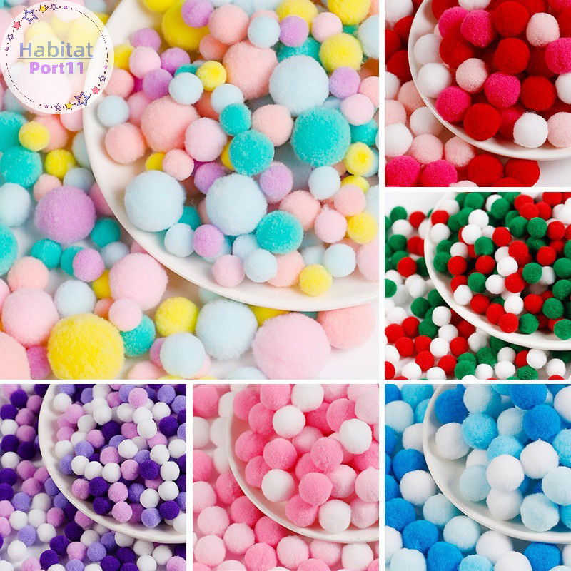 Habitatport 130PCS งานแต่งงานตกแต่งกาวบนผ้าอุปกรณ์เสริม Macaron Pompom Fur Balls 1 ซม.ถึง 3 ซม.Popones DIY Soft Poms Craft th