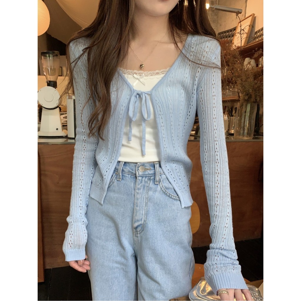 Suxi Simple Retro ใหม่สบายๆแฟชั่นถัก V คอเสื้อแขนยาวผู้หญิงถักเสื้อสเวตเตอร์ถัก 240719