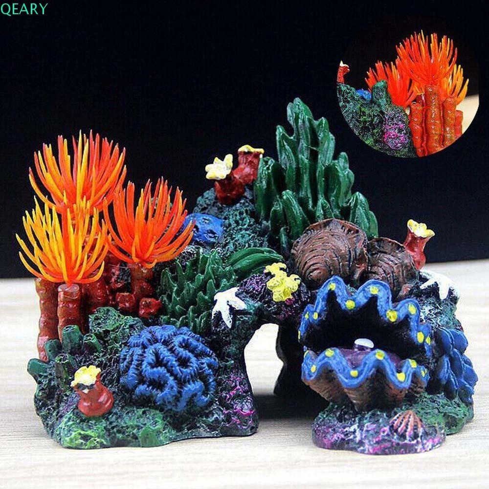 Qeary ปะการังเทียมเรซินธรรมชาติจําลองปะการังใต้น้ําปลา Hideaway Rock Coral ตกแต่งตู้ปลา
