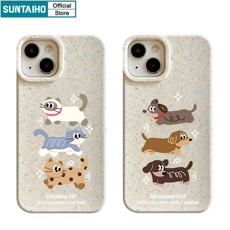 Suntaiho เคสไอโฟน ตลกน่ารักปลอกการ์ตูนแมวและสุนัขรูปแบบเคสโทรศัพท์สําหรับ Iphone 15 14 12 13 11 Pro Max IP 7 8 Plus Iphon X Xs XR Xs Max ซิลิโคนนุ่มพรีเมี่ยมกันกระแทกปกหลัง