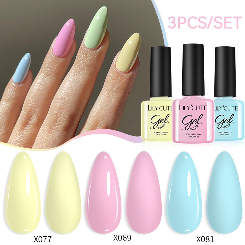 Lilycute 3PCS เล็บเจล Polish อุปกรณ์เล็บ Vernis กึ่งถาวรเล็บแต่งเล็บ Soak Off LED UV เจลเคลือบเงา 7ML