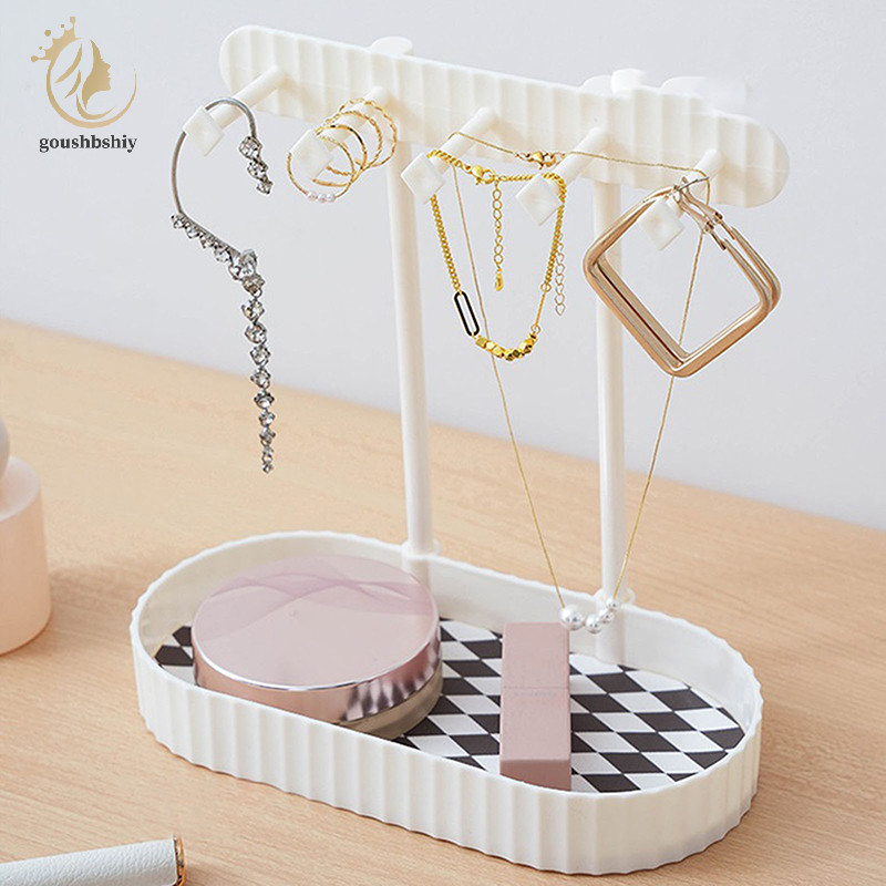 [goushbshiy] Al ชั้นวางต่างหูสร้อยคอแหวนจัดเก็บ Rack เครื่องประดับแขวนผู้ถือ Organizer Rack พร้อมถาด TH
