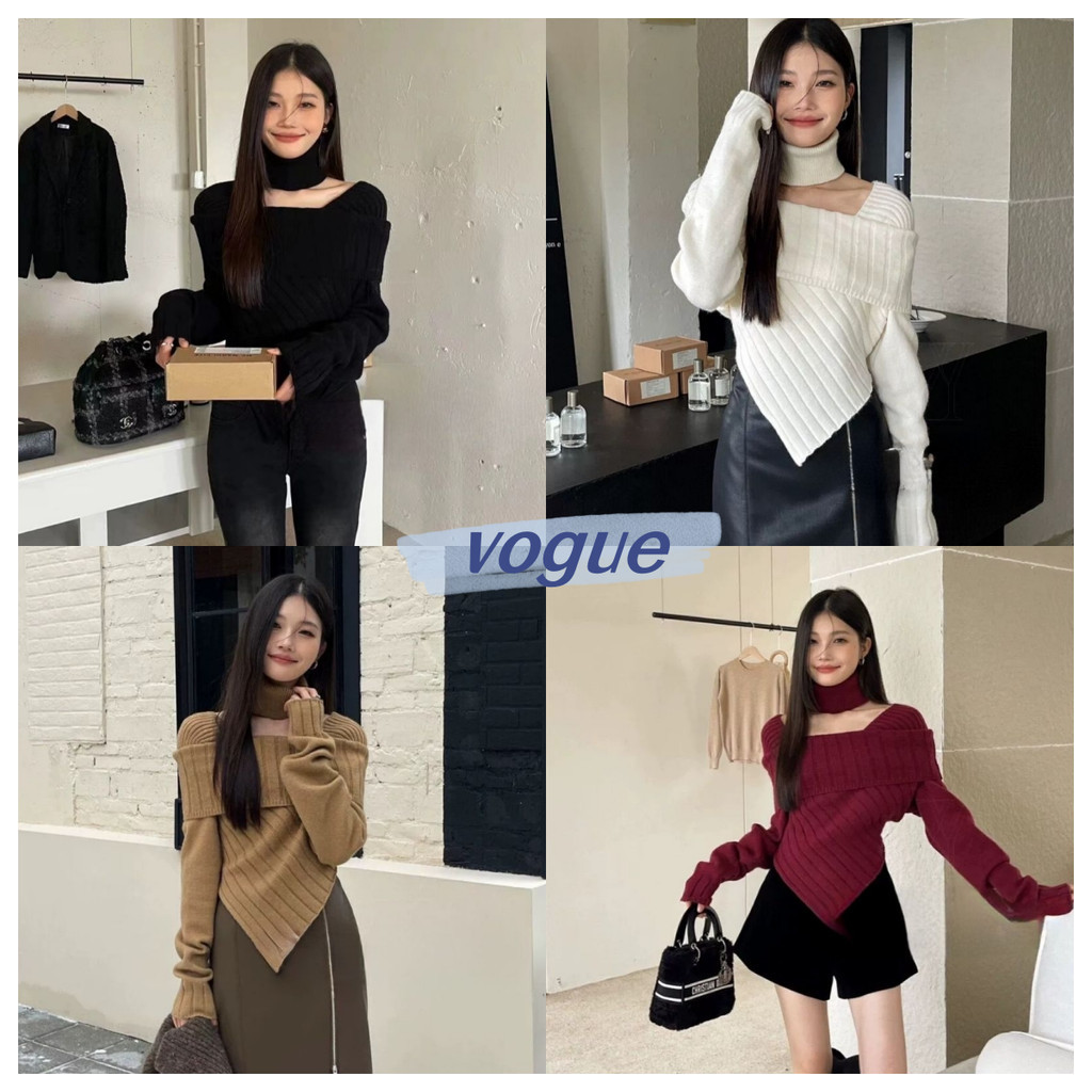 Vogue พร้อมส่ง เสื้อแขนยาวไหมพรม สีพื้น สวยชิคใส่กับอะไรก็รอด สีพื้น สวยชิค (BK602) -C