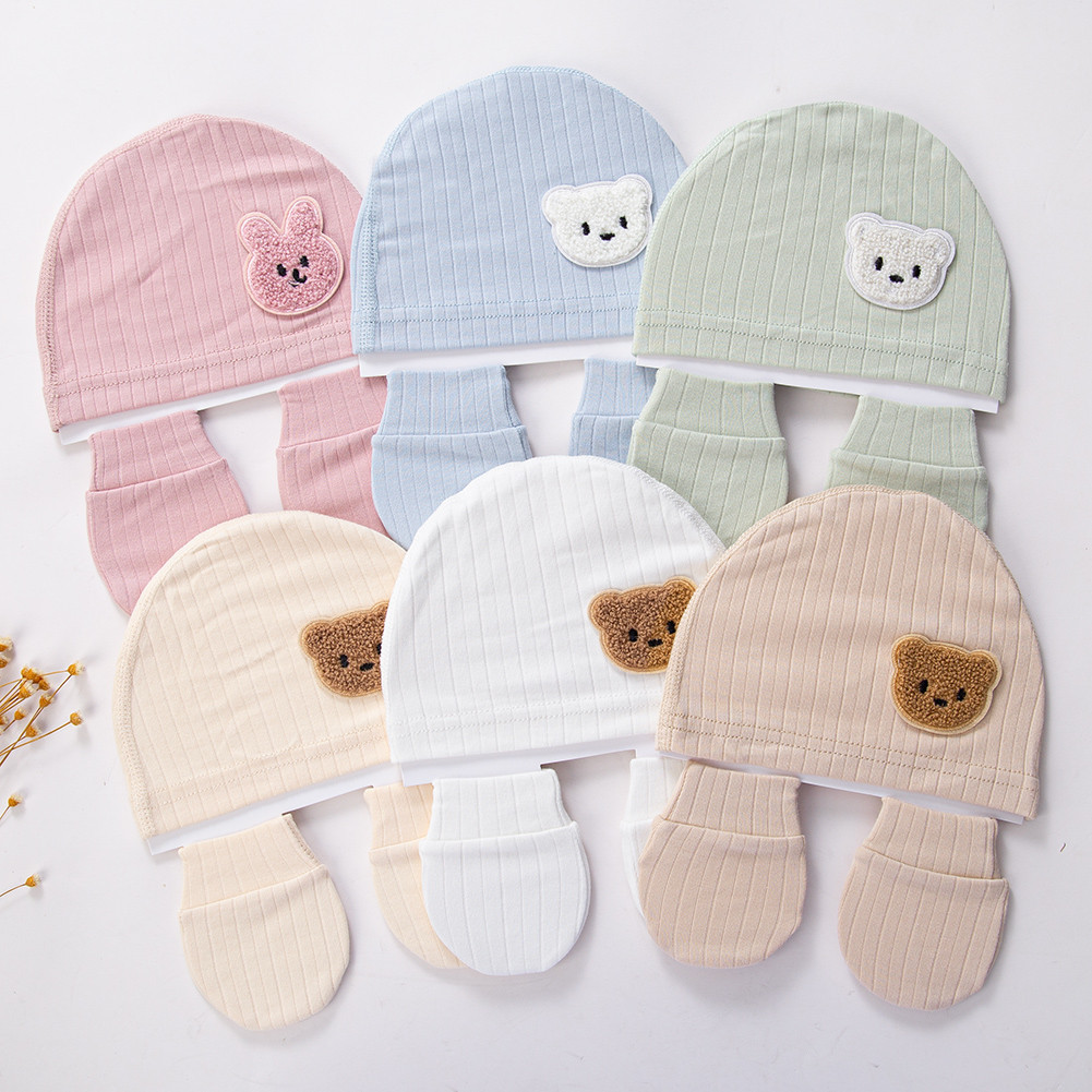1เซ็ตเด็กทารกแรกเกิดemboridery Terry Bear Beanieพร้อมนวมชุด