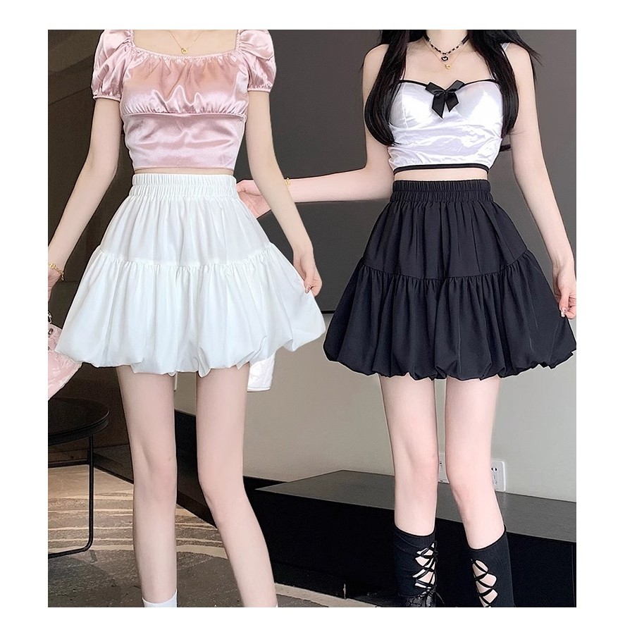 cherryshop🍒พร้อมส่ง กระโปรงสั้นผู้หญิง กระโปรงบานทรงเอ ผ้าดีรูปทรงสบาย แฟชั่นสีพื้น เอวสูง เซ็กซี่ สไตล์ฝรั่งเศส