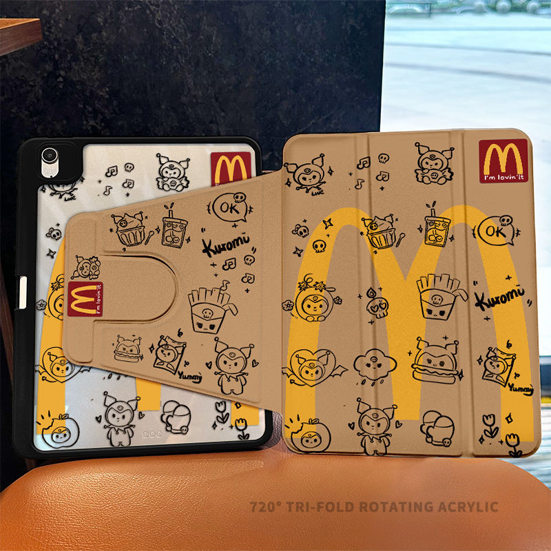 เคส Ipad 360 ° Rotationmcdonalds Cute Kuromi เหมาะสําหรับอะคริลิค iPad Air6 Gen7/8/9 10.2 Gen5/6 9.7 Air4 Air5 10.9 Pro11 Gen10 Triple พับ iPad Cover