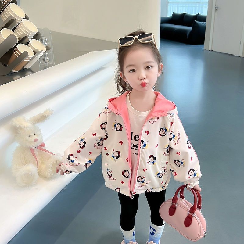 สาวแจ็คเก็ตฤดูใบไม้ผลิฤดูใบไม้ร่วงเด็กแฟชั่นฤดูใบไม้ร่วงสาวเด็กสบายๆสองด้านคลุมด้วยผ้าด้านบนฤดูใบไม้ร่วงเสื้อผ้า