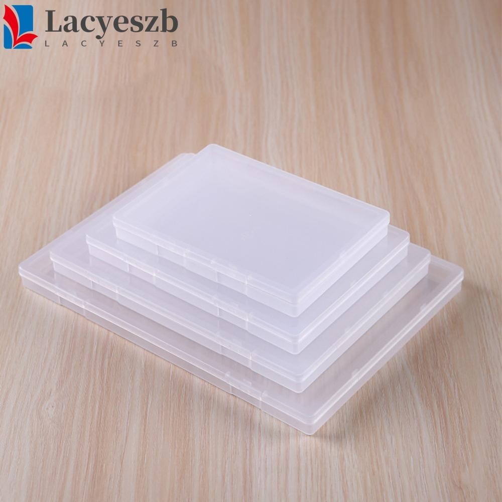Lacyeszb กล่องเก็บของใสพลาสติกสี่เหลี่ยม, กล่องคอนเทนเนอร์แบน, เป็นมิตรกับสิ่งแวดล้อมที่เรียบง่าย 4 ขนาด PP กล่องคอนเทนเนอร์เครื่องประดับ