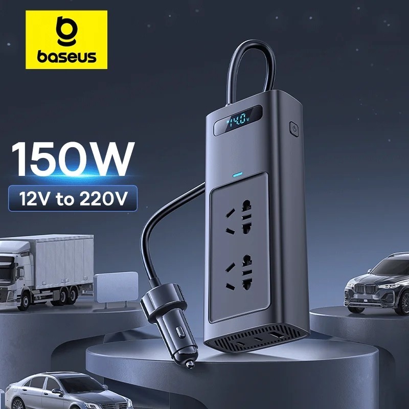 Baseus 150W รถอินเวอร์เตอร์ USB Type C 30W DC 12V to AC 220V 110V Auto Power Inversor Fast Charger สําหรับอะแดปเตอร์ไฟรถยนต์