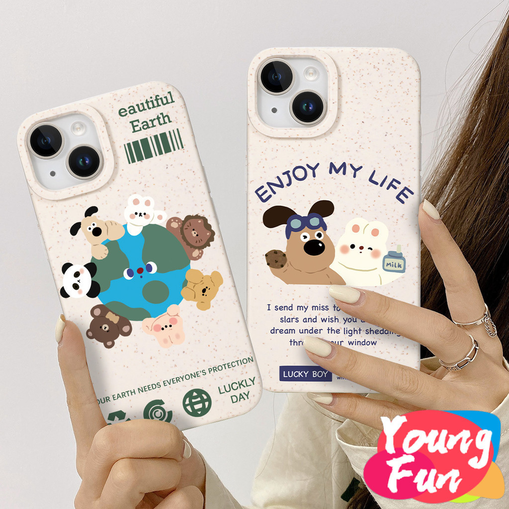 สําหรับ oppo สัตว์น่ารัก ก้าน A17 A57 A77 4G A96 A16 A16S A74 A55 A54 4G 5G A33 2020 A52 A72 A92 A15S A15S A31 A12E A3S A9 A5เคสโทรศัพท์มือถือ ลายข้าวสาลี ย่อยสลายได้ เป็นมิตรกับสิ่งแวดล้อม