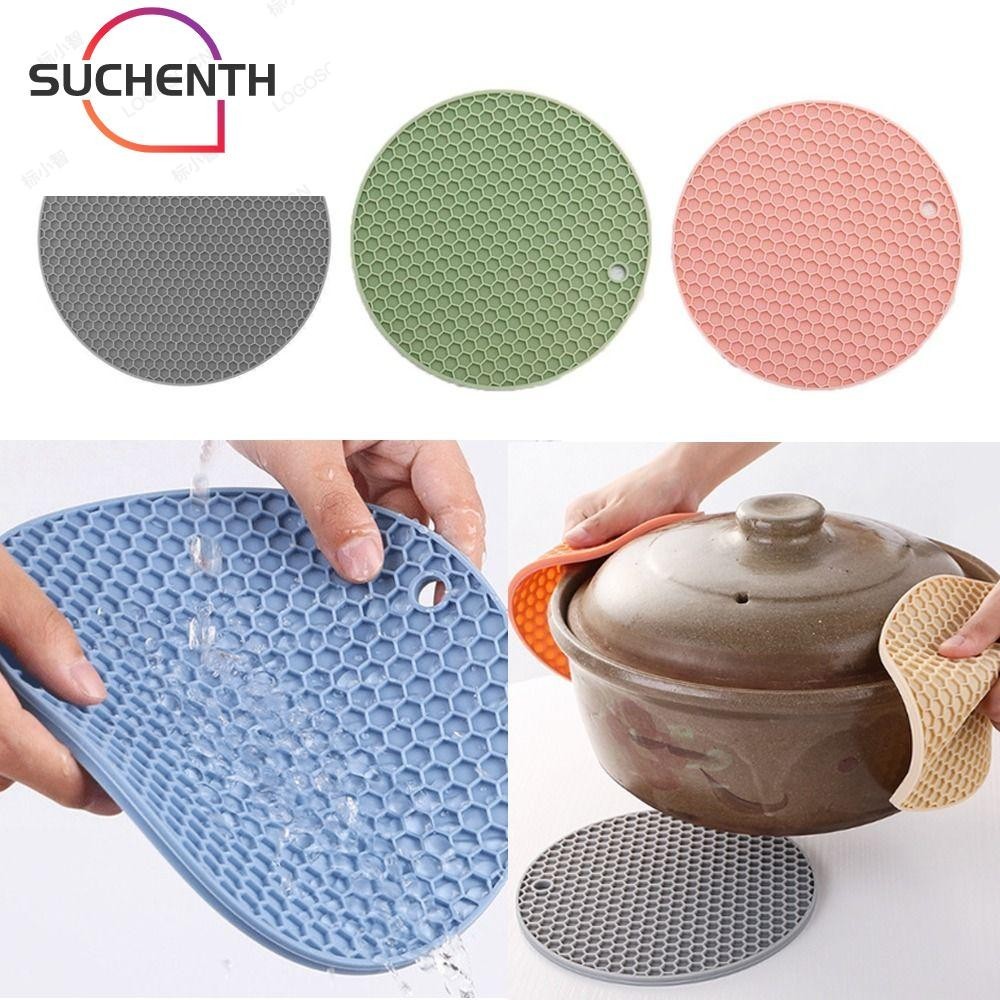 ซูเชนธ เสื่อซิลิโคนสามขา,แผ่นรองกันลื่นทรงกลมซิลิโคนที่วางหม้อ,อุปกรณ์ครัวทนทานแผ่นร้อนซิลิโคนทนความร้อนสําหรับห้องครัว