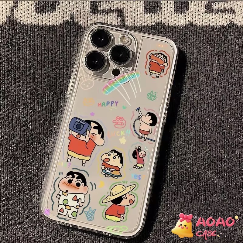 การ์ตูนแฮปปี้น่ารักๆ ชินจังซอฟท์ เคสIphone 13 15 11 14 12 Pro Max 7Plus X XR XS Max 7 15 14 8 Plus S