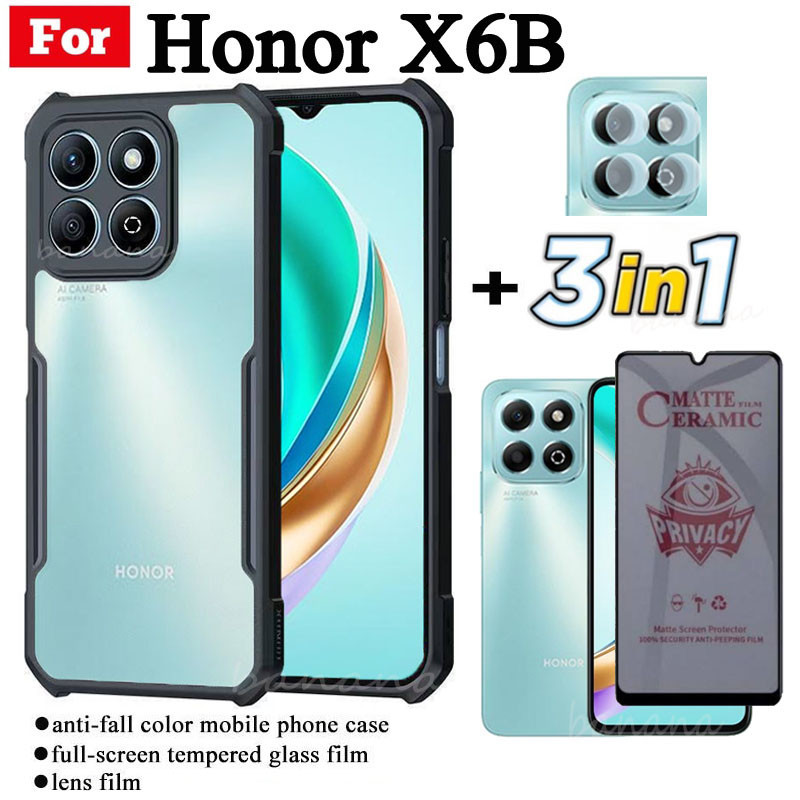 3 in 1 Honor X6B เคสโทรศัพท์กันกระแทกสําหรับ HonorX6B Anti Spy Soft Ceramic Matte Privacy Tempered Glass