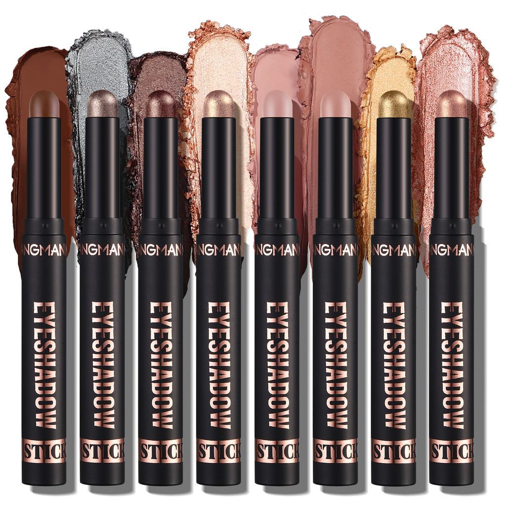 Langmanni 1 PC อายแชโดว์กันน้ํา Stick ติดทนนานเม็ดสีสูง Shimmer และ Matte Neutral Brown Eye Shadow ดินสอ