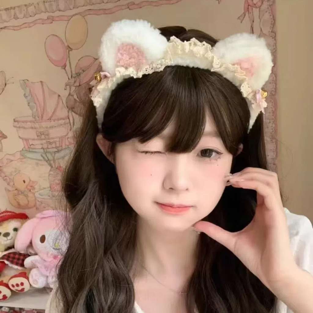 ฤดูใบไม้ร่วงสไตล์ใหม่หวานน่ารักหูหมีสีชมพูสาวลูกไม้โบว์เครื่องประดับผมหวาน