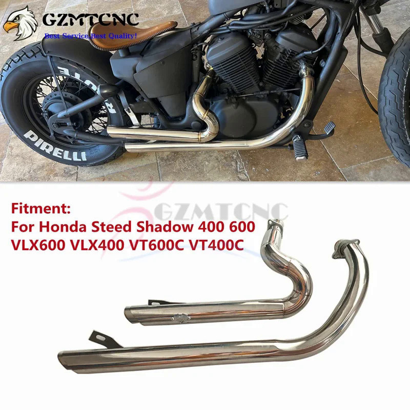 GZ ท่อไอเสียรถจักรยานยนต์พร้อมท่อไอเสียแบบถอดได้ Silencer สำหรับ Honda steed SHADOW 400 600 VLX400 V