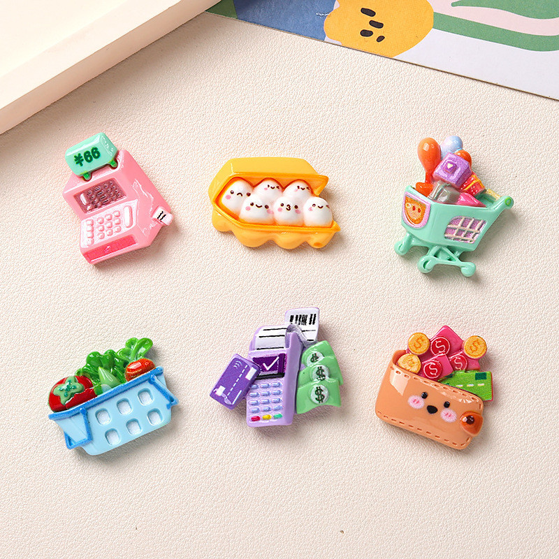 10ชิ้นน่ารักซูเปอร์มาร์เก็ตรถเข็นช้อปปิ้งเรซิ่นเสน่ห์สําหรับ ทําเอง (3-73)