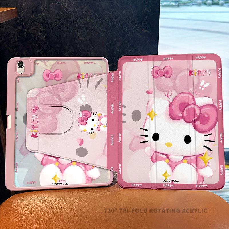 เคส Ipad 360 ° Rotationcute High Beauty Hellokitty เหมาะสําหรับอะคริลิค iPad Air6 Gen7/8/9 10.2 Gen5/6 9.7 Air4 Air5 10.9 Pro11 Gen10 Triple พับ iPad Cover ราคา ถูกที่สุด ดีลบีเคเค