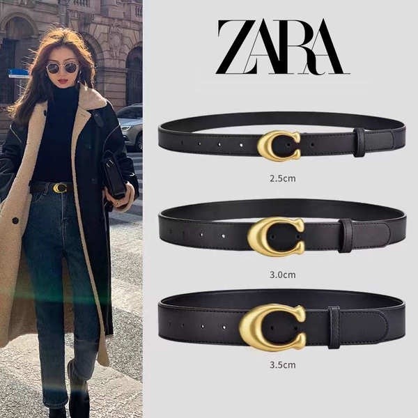 เข็มขัด Zara เข็มขัดสีดํา All-Match หนังแท้เรียบง่ายแฟชั่นฤดูร้อนผู้หญิงกางเกงยีนส์กระโปรง 2024