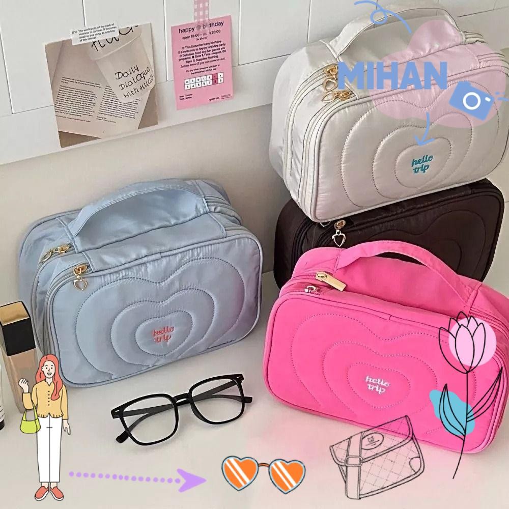 Mh Travel Toiletry Bag, Quilted Large Capacity Fluffy Makeup Bag, Fashion Double Layer Handbag Storage Bag Cosmetic Organizer