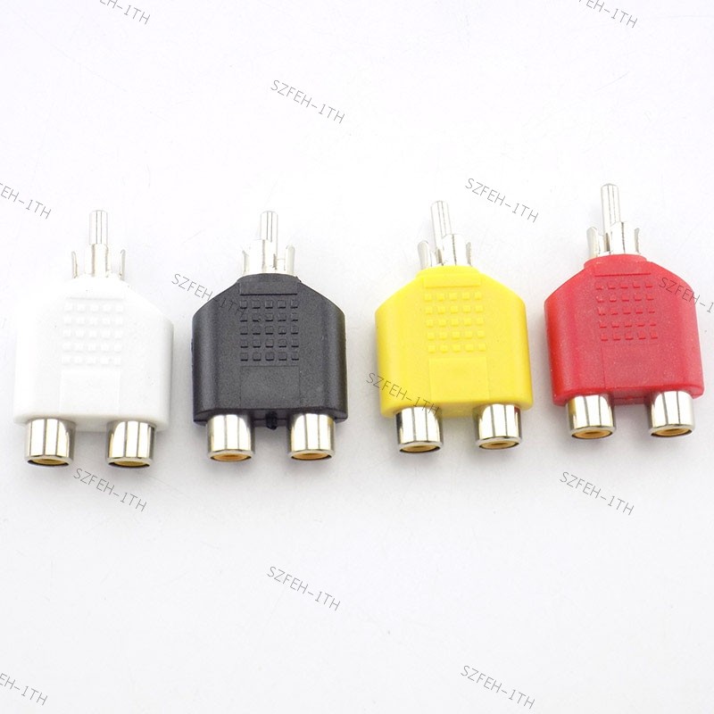 3.5 มม.RCA 1 ชาย 2 หญิง Y Splitter Jack Audio Video Plug อะแดปเตอร์ตัวเชื่อมต่อคู่อุปกรณ์เสริม @ F3T
