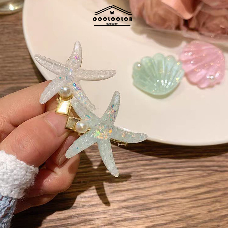 ในไทย💖กิ๊บติดผมปลาดาวเปลือกหอยประดับมุกสไตล์ฮาวายแฟชั่นฤดูร้อนสําหรับผู้หญิงหน้าม้าข้างคลิป.COD - รูปที่ 6