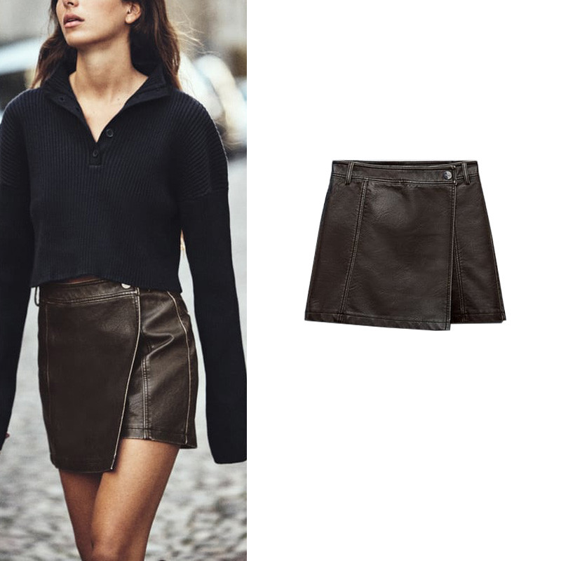 Zara 2024 ฤดูใบไม้ร่วงฤดูหนาวสไตล์ใหม่ขนาดเล็ก A-Line รุ่นไม่สม่ําเสมอก้น Slimmer ดูกระโปรงหนัง Faux Culottes 2949230