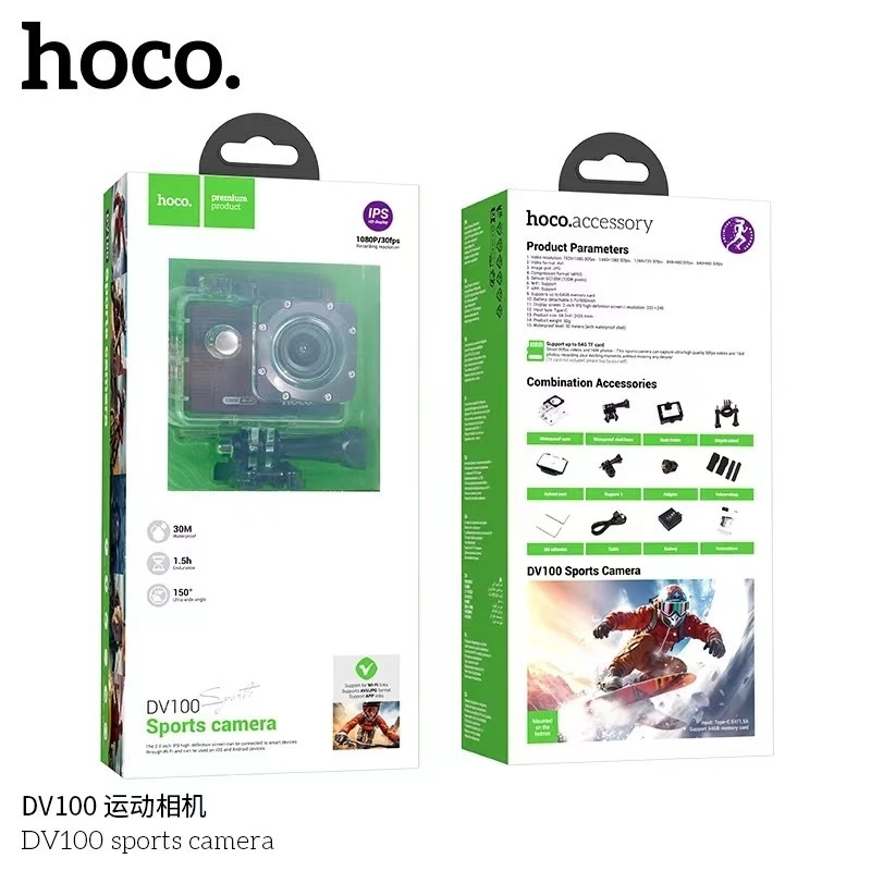 แท้100% ส่งไว รับประกัน1ปีเต็ม! HOCO DV100 Sports camera คุณภาพ 1080P กล้องกันน้ำลึก 30 เมตร กล้องติดหมวกกันน๊อค thumbnail 7