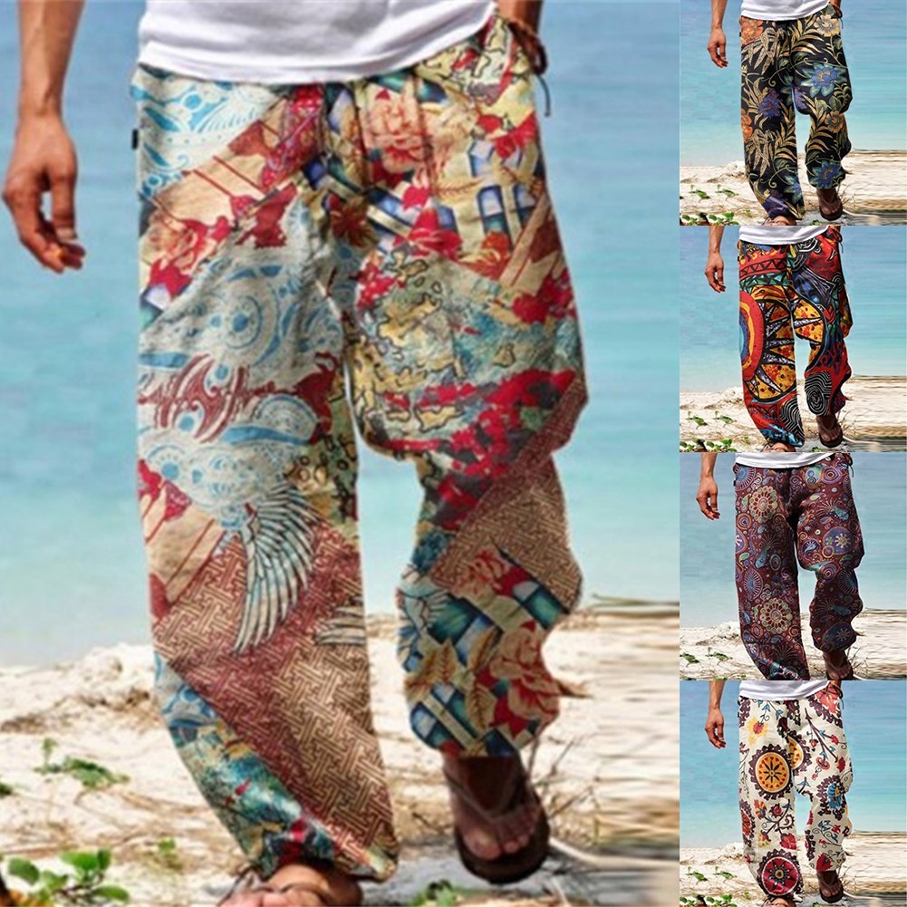 ⭐  BIG DISCOUNTS⭐ HOTMens Casual Baggy Haremกางเกงเอวยางยืดชายหาดหลวมขากว้างHippyกางเกงTRSBX-TH[ TRSBX-TH]