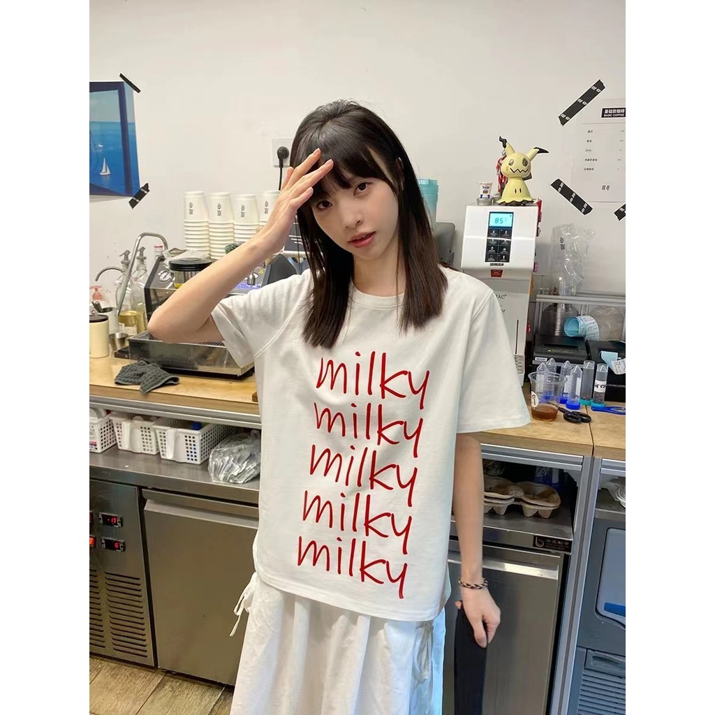 พร้อมส่ง เสื้อยืดแขนสั้น  ขนาดใหญ่ โอเวอร์ไซซ์ 2 สี แฟชั่นสไตล์เกาหลี ไซซ์ M-3Xl 100 alphabettshirt