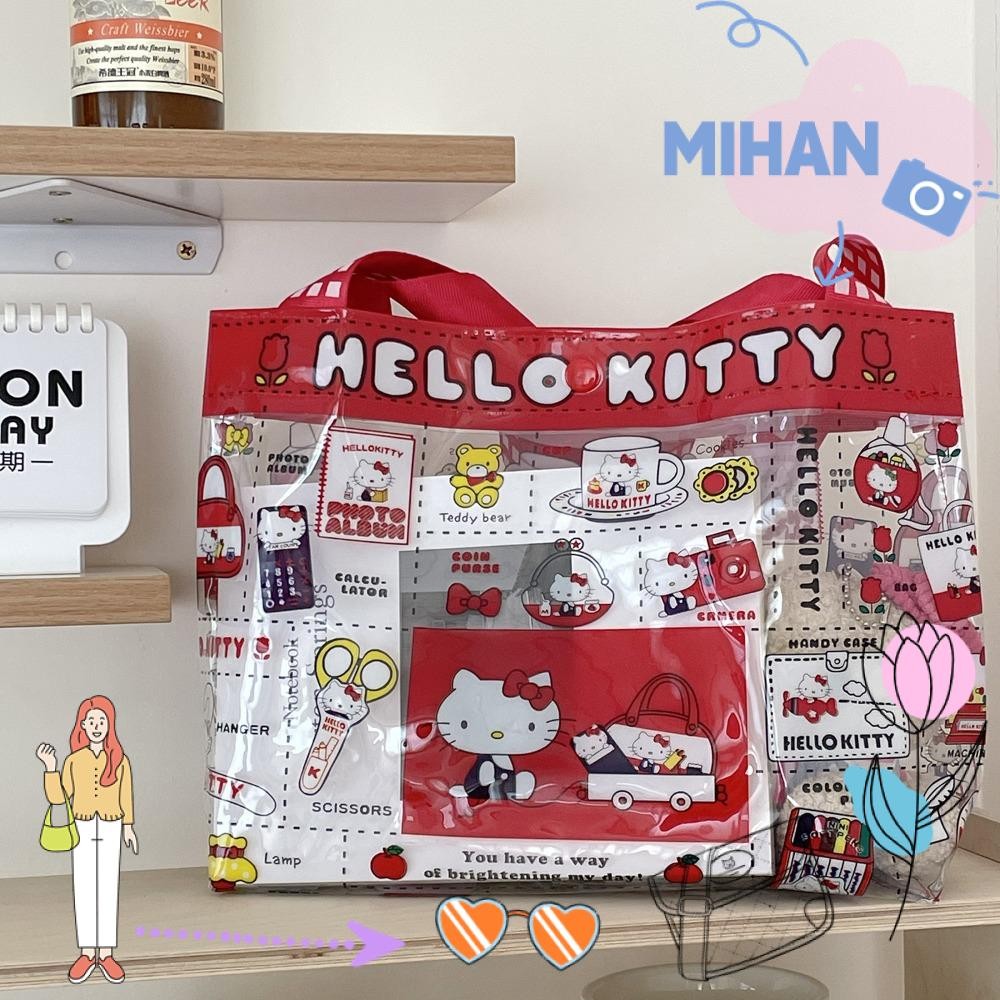 Mh กระเป๋าถือ Hello Kitty กระเป๋าสะพายทรงสี่เหลี่ยมความจุขนาดใหญ่ กระเป๋าสะพาย Pvc กันน้ําพิมพ์ลายผู้หญิง