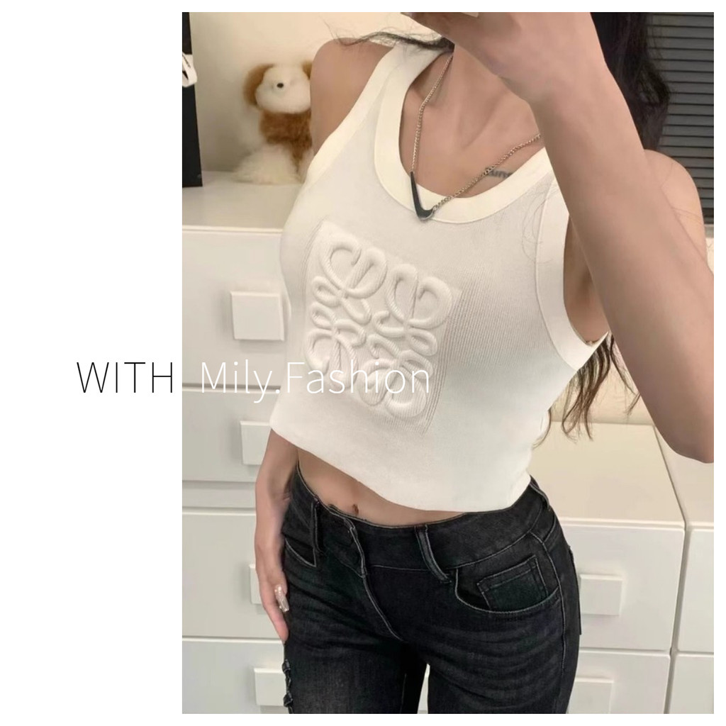 Milyfashion เสื้อกล้ามถักคอเหลี่ยมแขนกุดสายเดี่ยวสำหรับผู้หญิงใส่ด้านนอกแบบใหม่2024ลายนูนปักเซ็กซี่เสื้อกั๊กหลังสวยฤดูร้อน