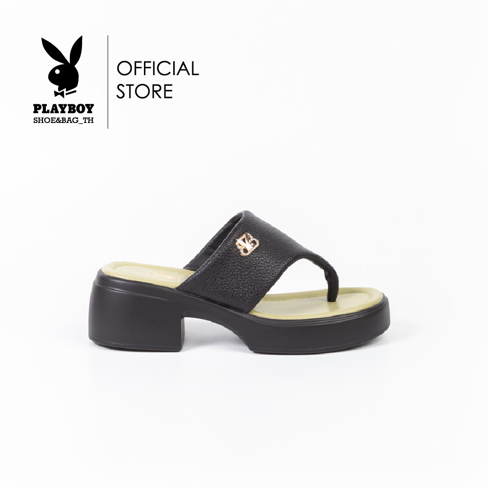 Playboy รองเท้าแตะส้นหนา ลิขสิทธิ์แท้ รุ่น ST-H243C1182 ดีไซน์รองเท้าส้นหนาแบบหนีบ มี 2 สี สีขาวและสีดำ