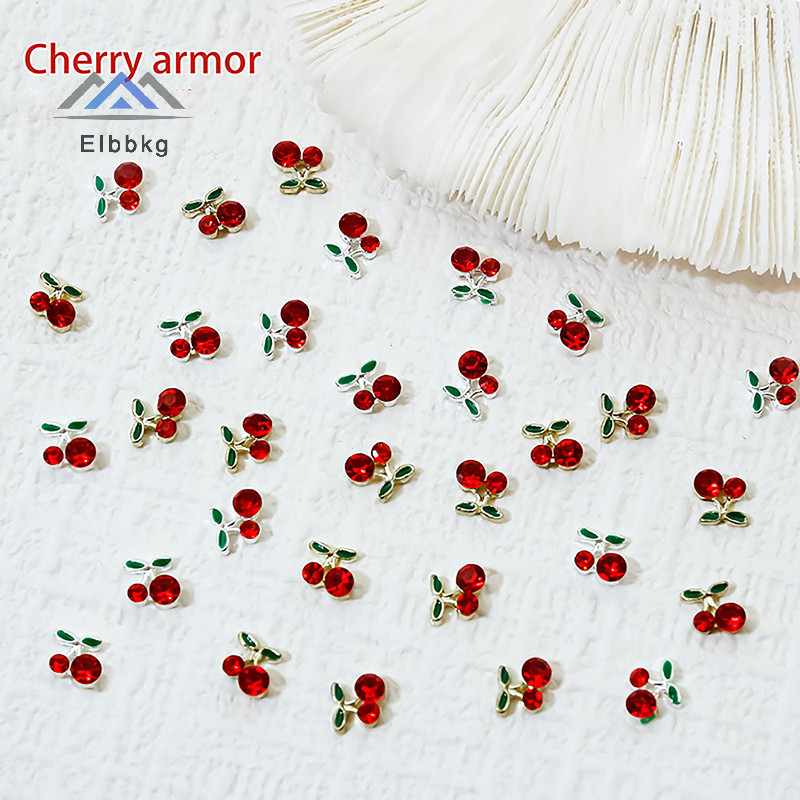 Eibbkg 10pcs Silver Gold Cherry Alloy Rhinestone Brilliant ตกแต่งเล็บอะไหล่สําหรับออกแบบเล็บ DIY อุปกรณ์ตกแต่งเล็บลดราคา