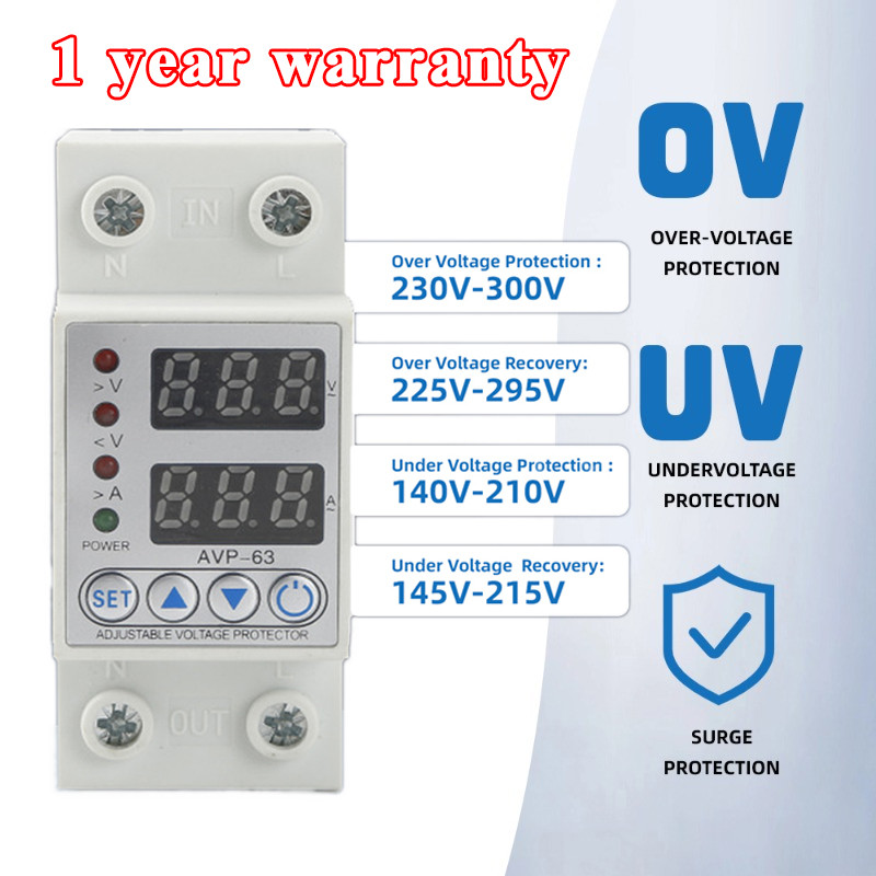 อุปกรณ์ป้องกันไฟเกิน/ไฟตก/กระแสเกิน (Dual) SINOTIMER SVP-916 230V  Auto-recovery Under/Over Voltage Protector