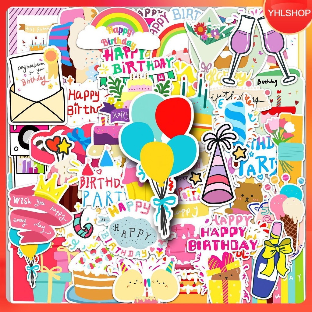 50ชิ้น สติกเกอร์ ตกแต่งวันเกิดเด็ก Happy Birthday Sticker Kid Children Sticker พร้อมส่ง