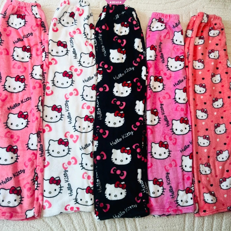 Kawaii Sanrio Hello Kitty ชุดนอนกางเกงขายาว Spider-man Sanrio Hello Kitty Cotton CasualSanrio Hello Kitty ชุดนอนกางเกงสีดําสีชมพูอะนิเมะ FlanTrousers Home Leisure กางเกงนอนกางเกง – โปรปัง