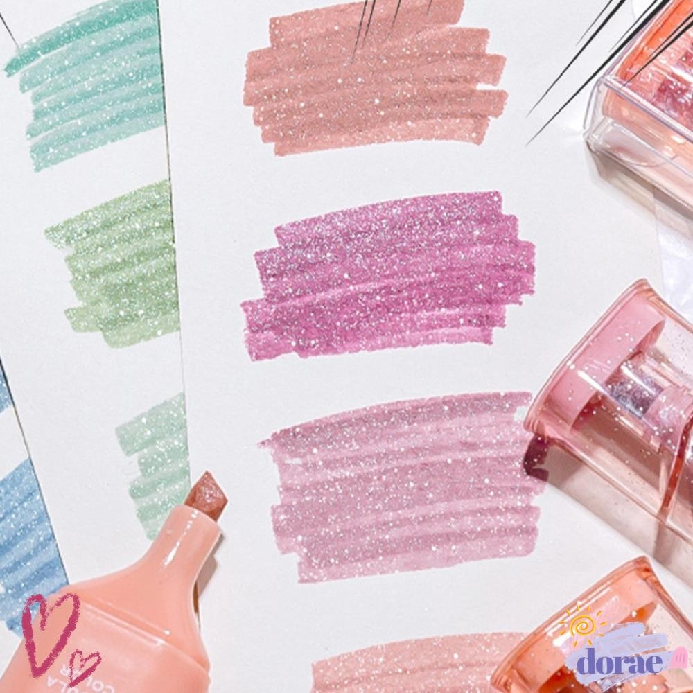 Dorae Glitter Highlighters ปากกา,เรืองแสง 4 สี/เซ็ต Pastel Highlighters,เครื่องเขียน Supplies Aesthetic Kawaii สี Markers ปากกานักเรียน