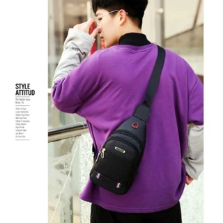 Tonfashion กระเป๋าคาดอก ทรงสี่เหลี่ยมผืนผ้า ชาร์จ USB สีดํา สีเทา สีน้ําตาล สําหรับผู้ชาย